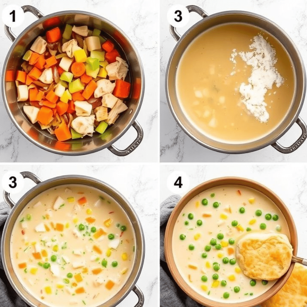 Step-by-step Chicken Pot Pie Soup Recipe cooking process