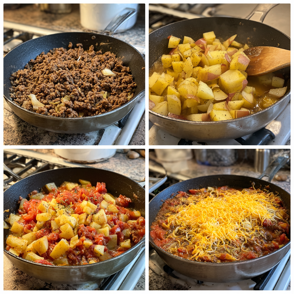 Step-by-step photos of One-Pan Cheesy Meat & Potato Skillet recipe