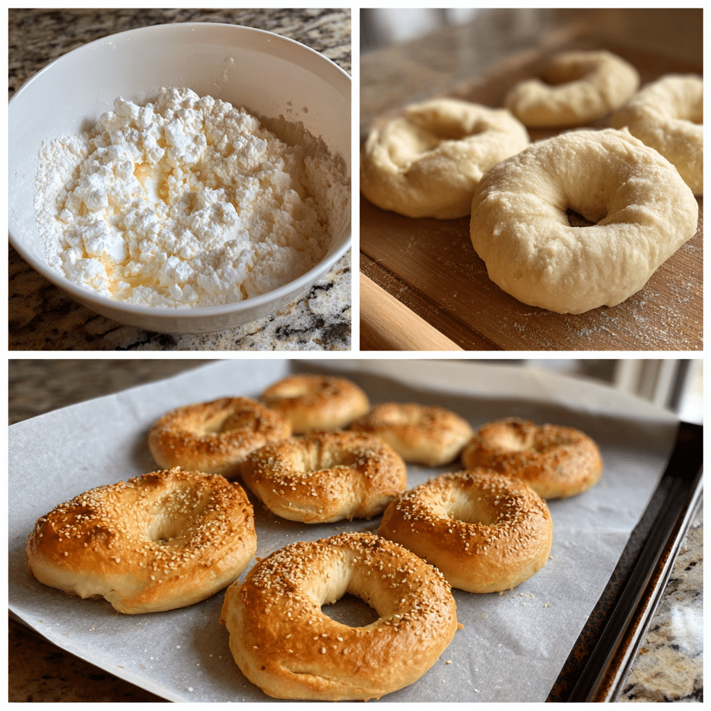 Step-by-step images showing how to make Greek Yogurt Bagels