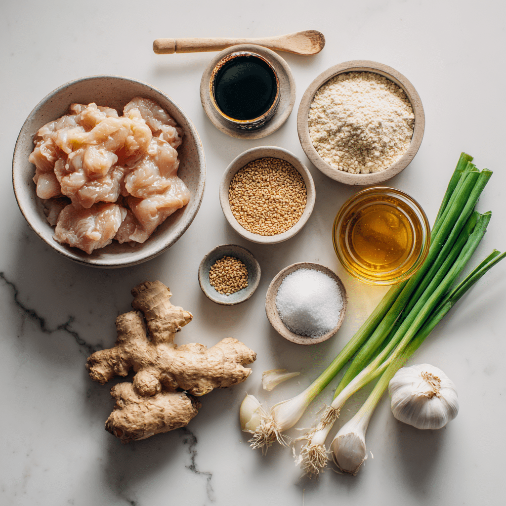 Ingredients for Easy Sesame Chicken neatly arranged on counter