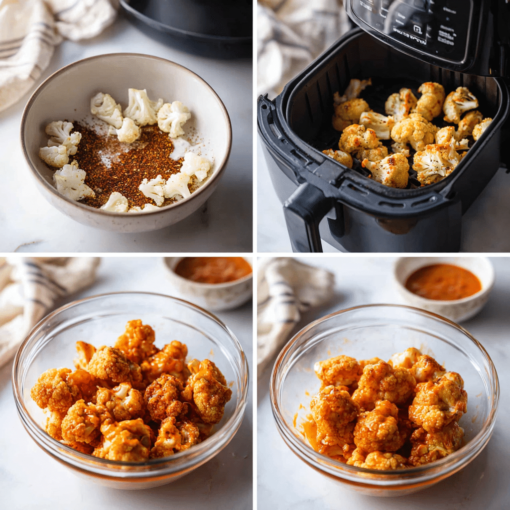 Step-by-step Air Fryer Buffalo Cauliflower recipe cooking process
