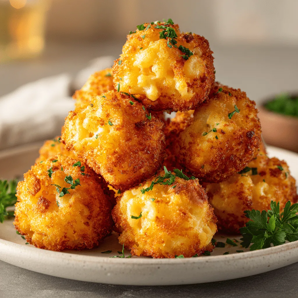 Cheesecake Factory Air Fryer Fried Macaroni and Cheese Balls on plate