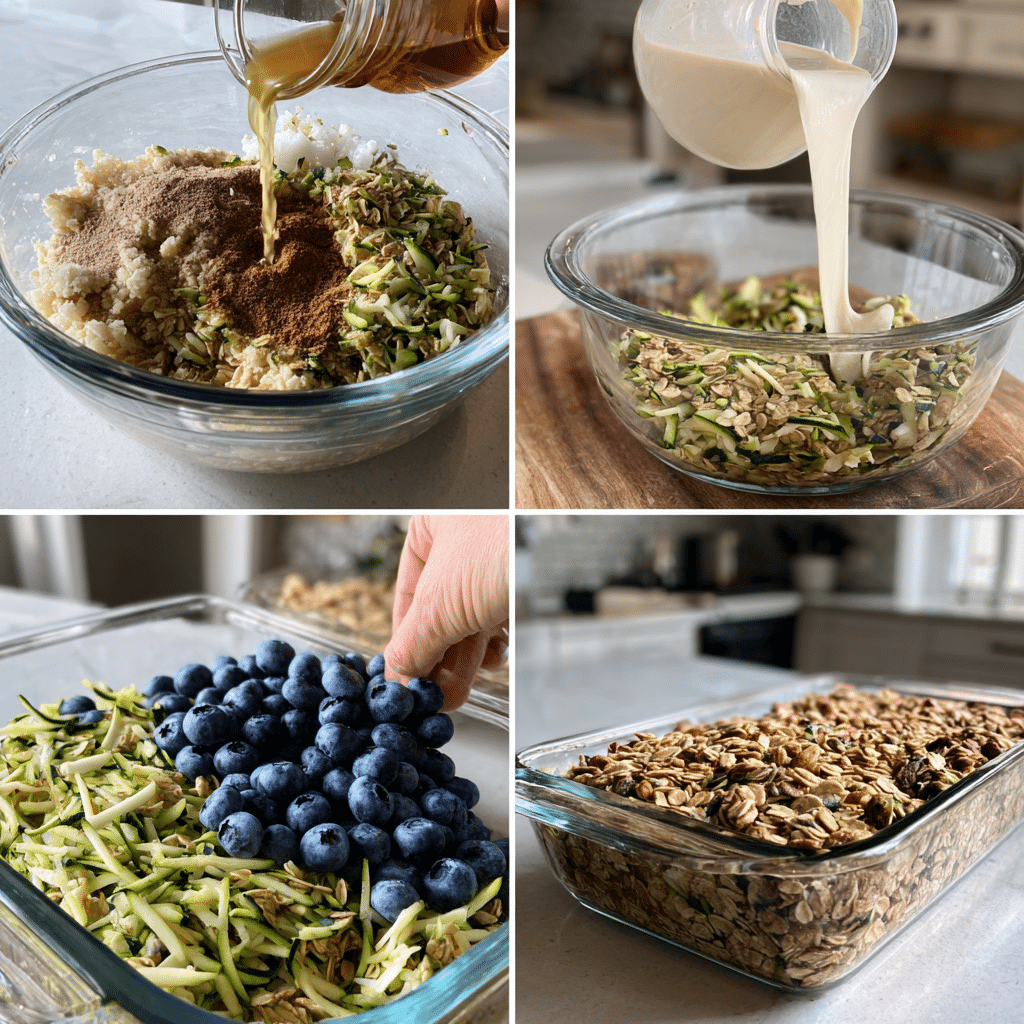 Step-by-step zucchini blueberry baked oatmeal recipe process