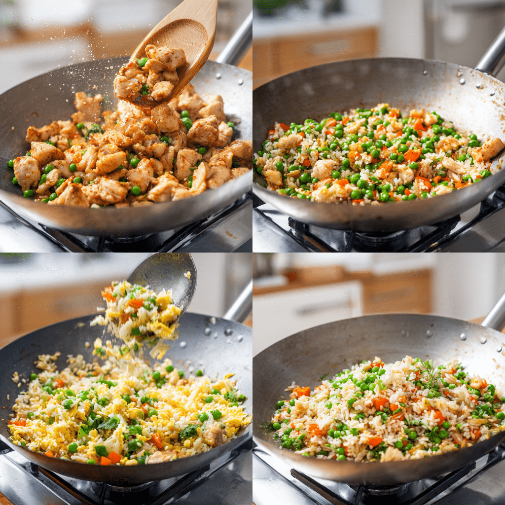 Step-by-step cooking process of Chinese Chicken Fried Rice