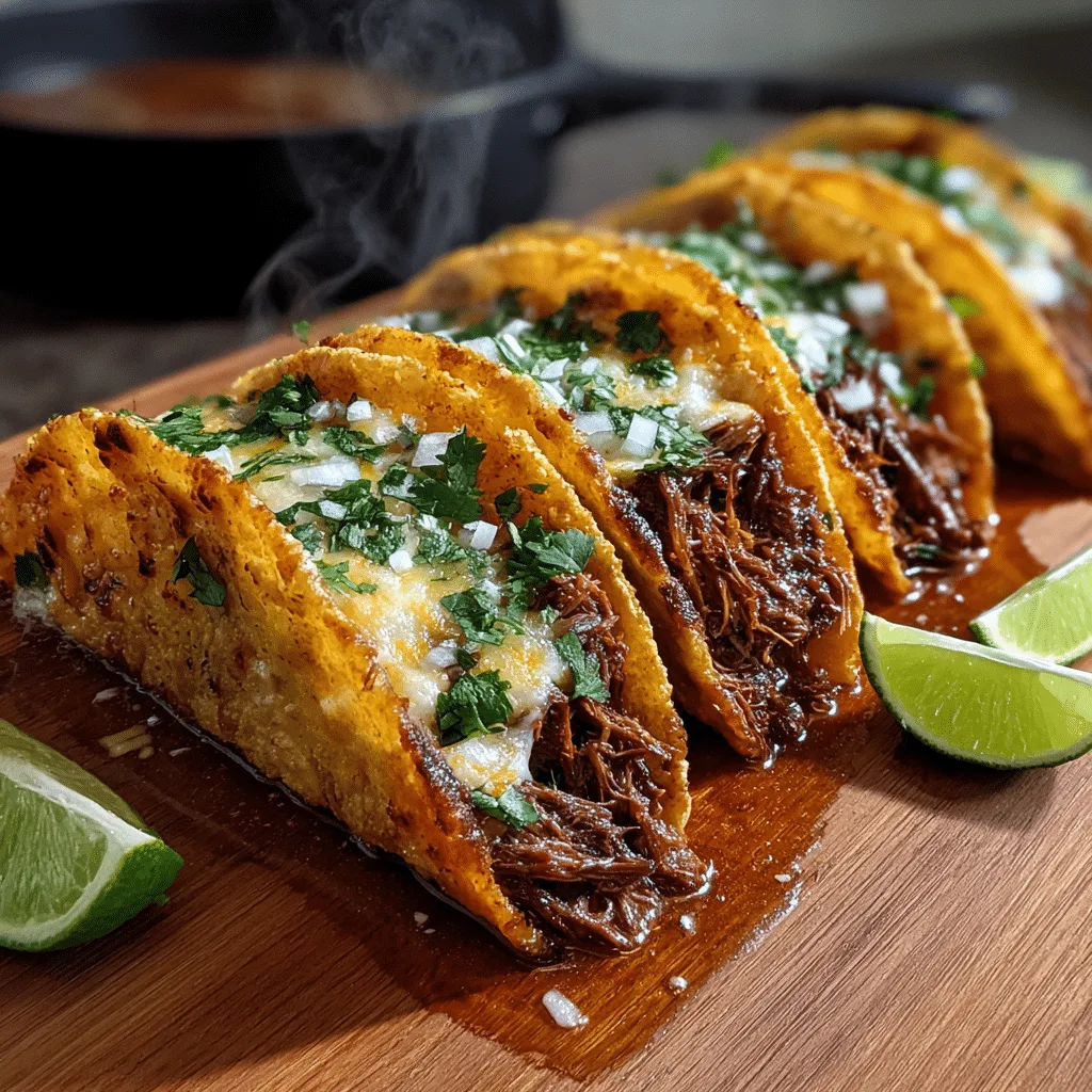 Birria Tacos Bliss: Irresistible Beef Birria Recipe for Soul Food Dinner 2 Hyper realistic Birria Tacos with beef, cilantro, onion, and consommé