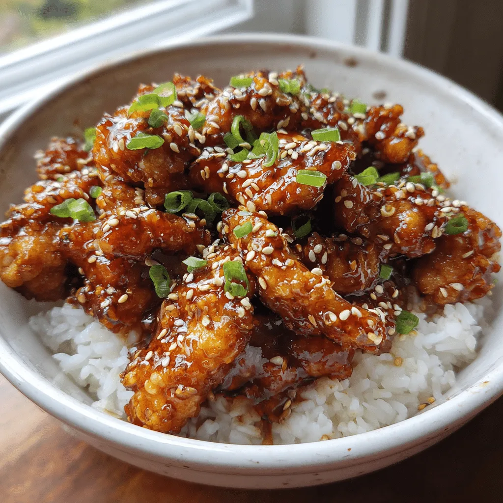 Honey Sesame Chicken featured image with sesame seeds and rice