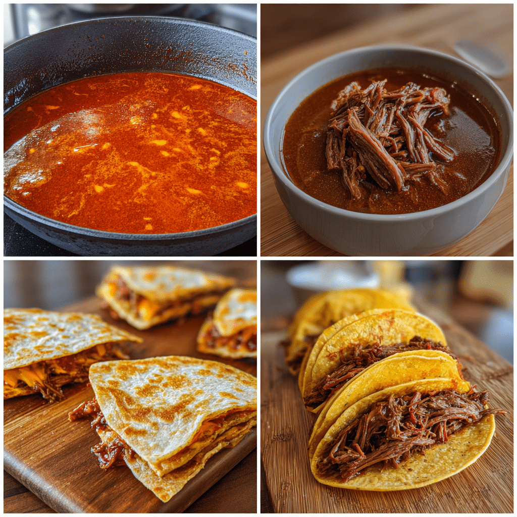 Birria Tacos Bliss: Irresistible Beef Birria Recipe for Soul Food Dinner 4 Hyper realistic Birria Tacos step-by-step cooking collage