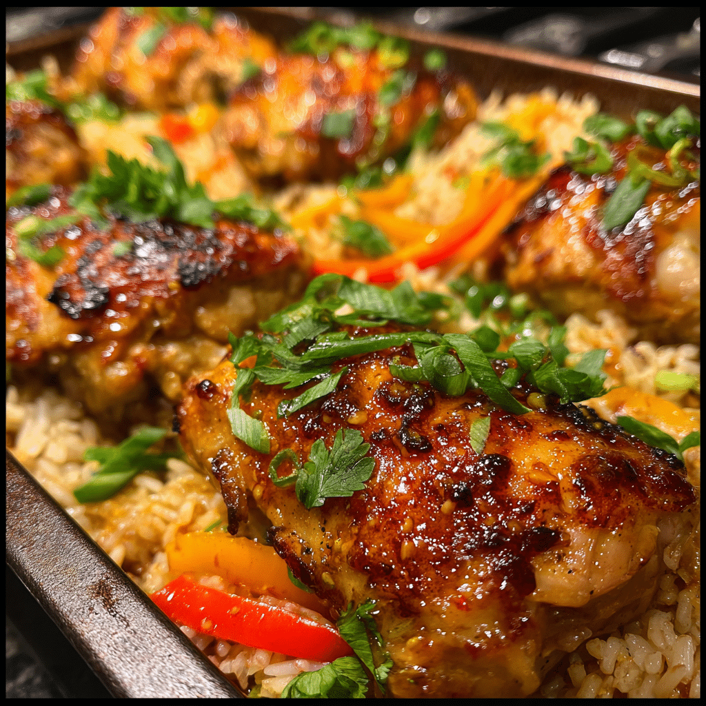 Chinese Chicken Fried Rice served on platter with bowls around