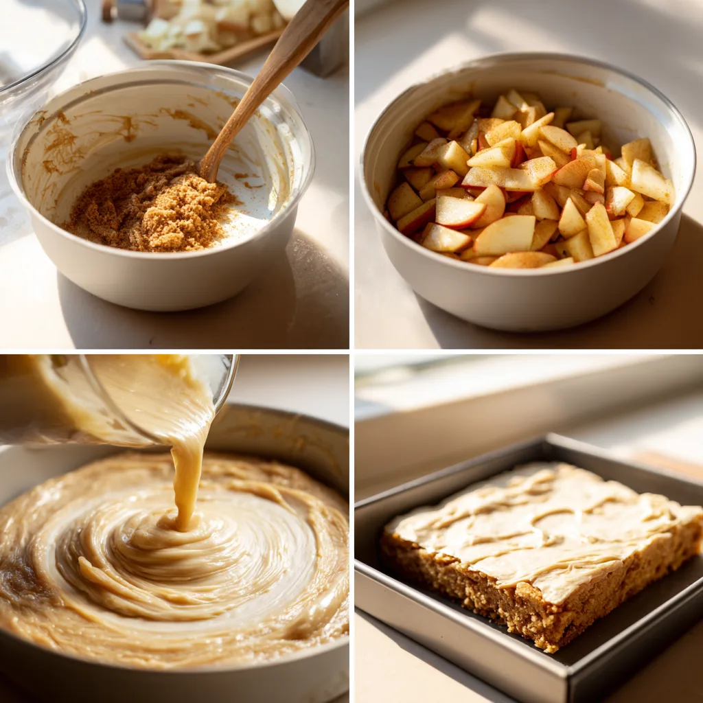Step-by-step images for making Apple Blondies with Brown Butter Frosting