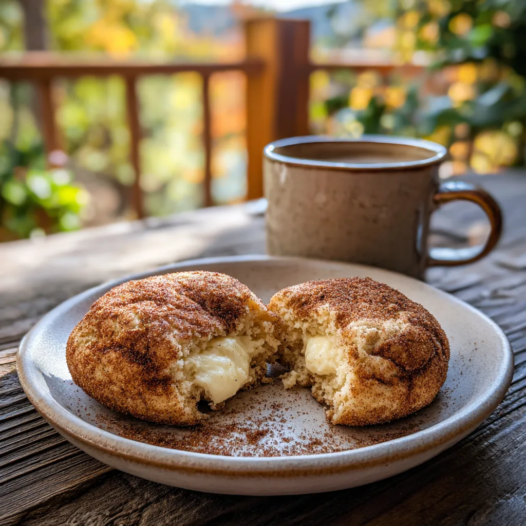 Cheesecake Stuffed Snickerdoodles served with coffee