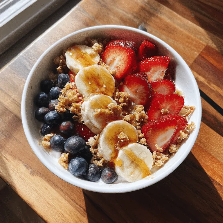 5-Minute Fruit Smoothie Bowl with bananas, berries, and granola
