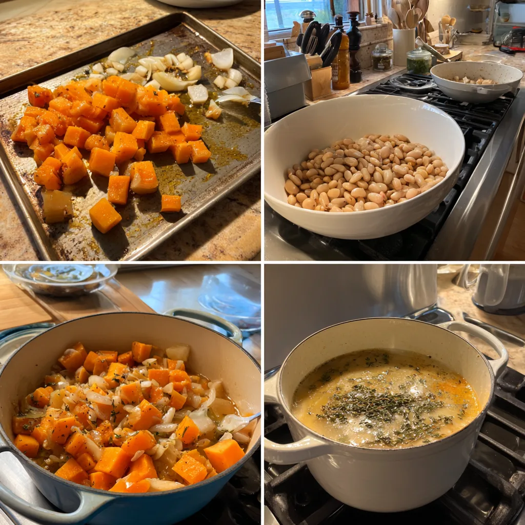 Step-by-step Reddit-style photos of making protein-packed butternut squash soup