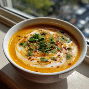 Homemade Spicy Butternut Squash and Sweet Potato Soup in a white bowl