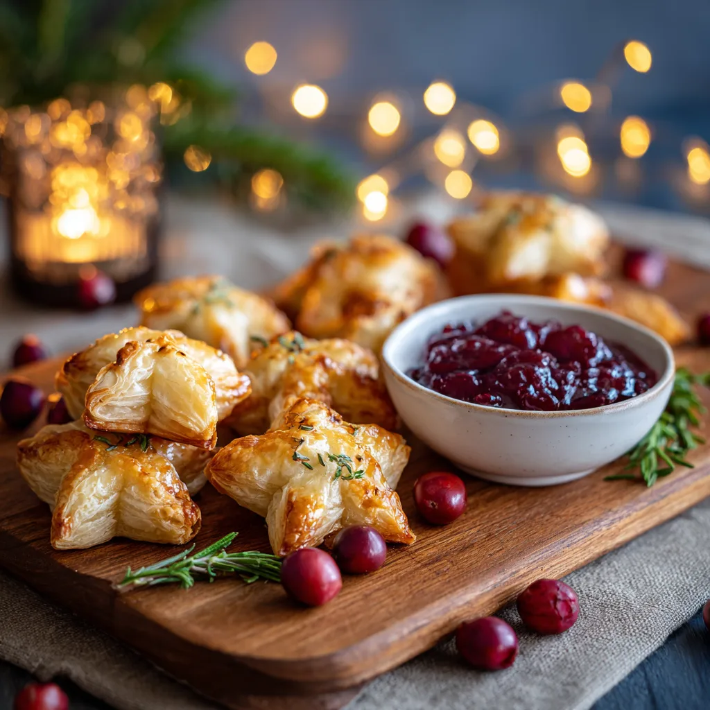 Mini Brie Stars with Cranberry Jam (Festive Puff Pastry Bites)