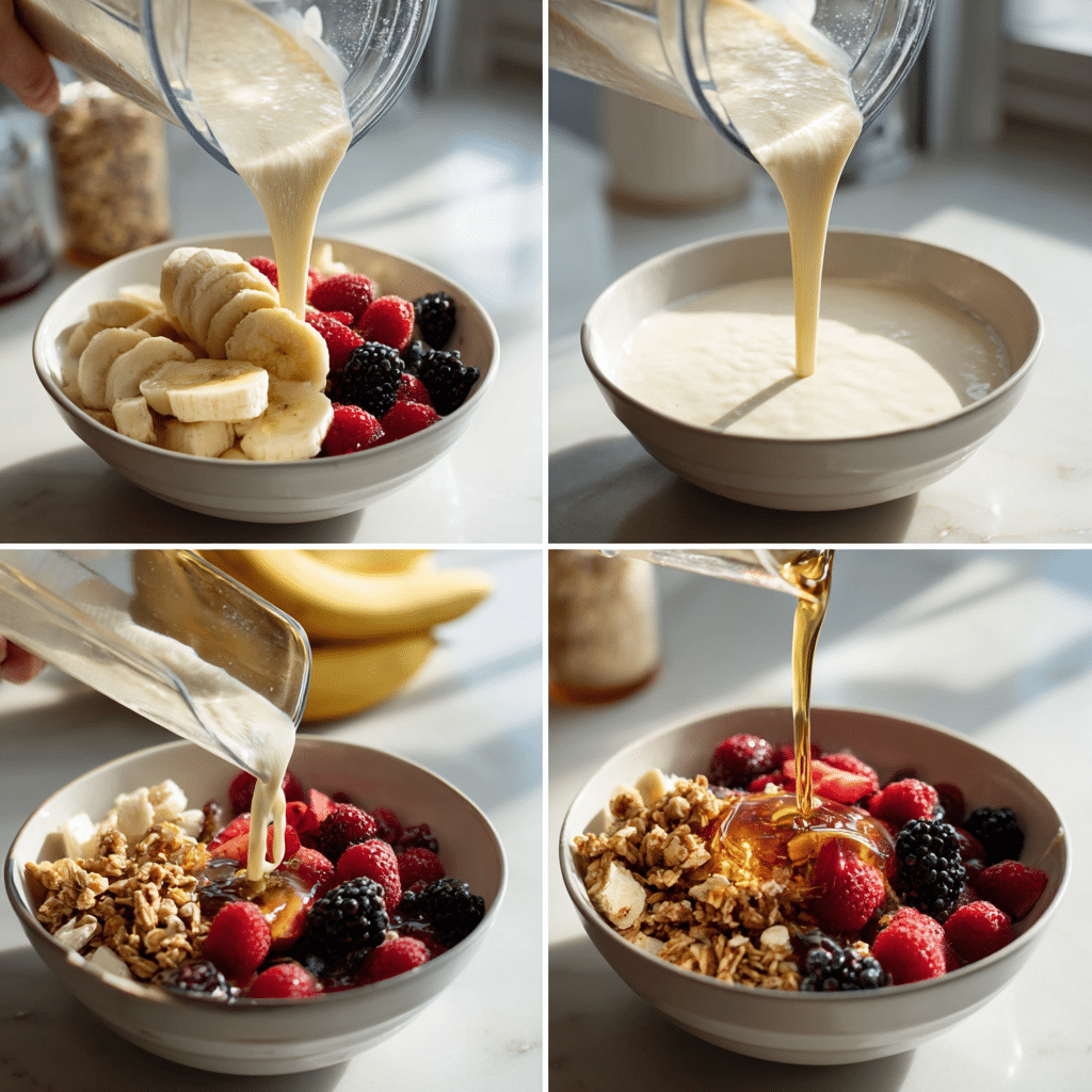 Step-by-step photos of making a 5-Minute Fruit Smoothie Bowl