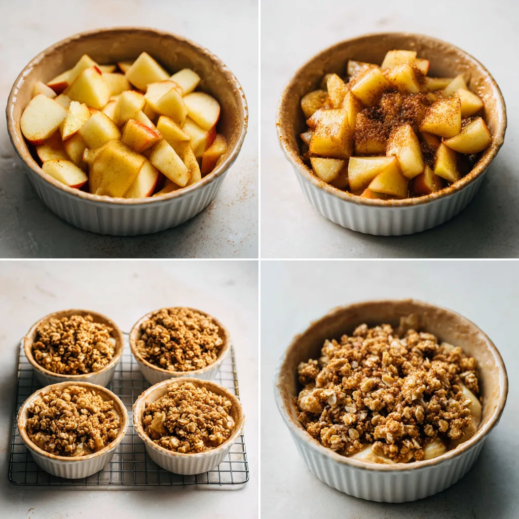 Step-by-step process for making Apple Crisp Cups with oat crumble topping