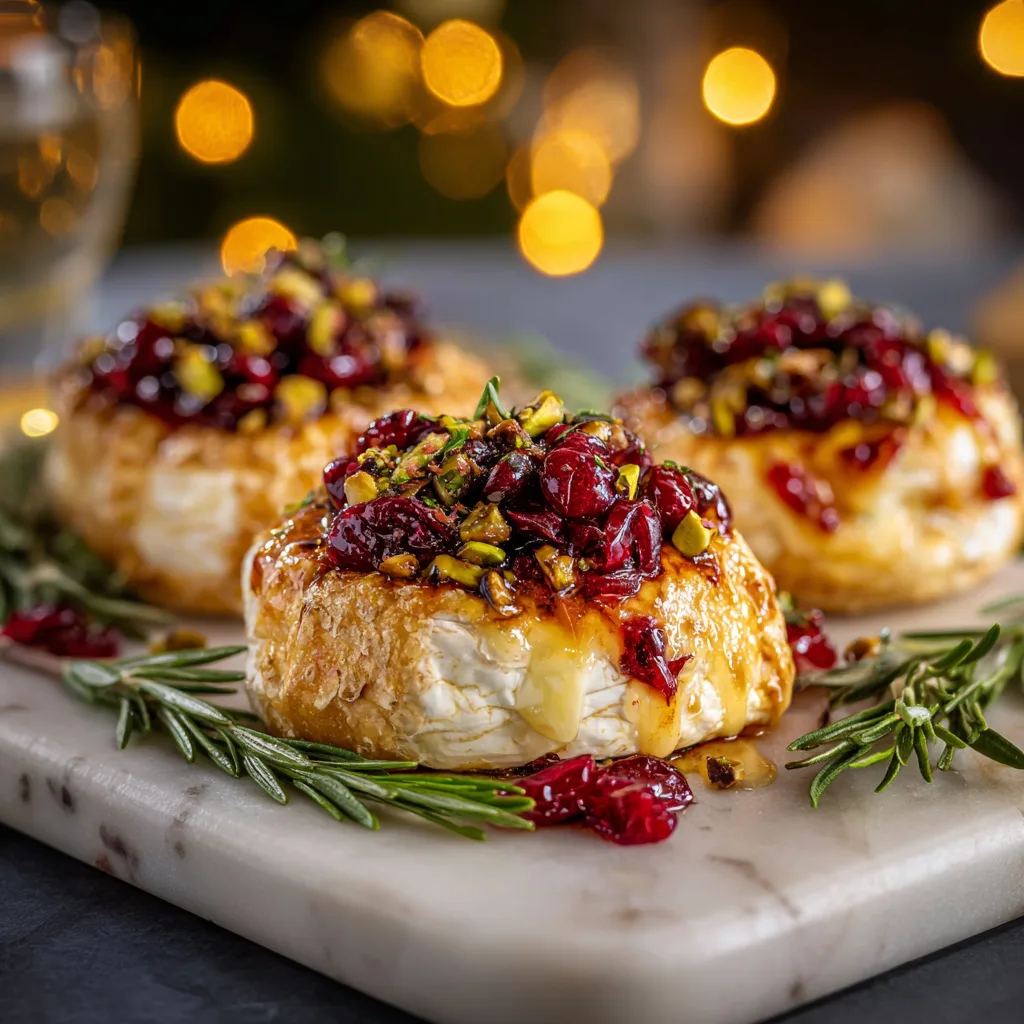 Cranberry Pistachio Baked Brie Rounds
