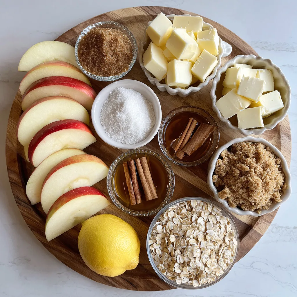 Apple Crisp Cups ingredients including oats, apples, cinnamon, and butter