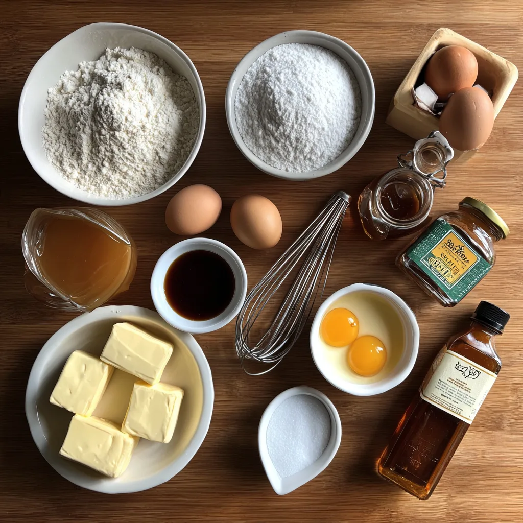 Salted Caramel Cake That Will Melt Your Heart: A Sweet & Salty Sensation 3 Salted Caramel Cake Ingredients on Wooden Kitchen Table