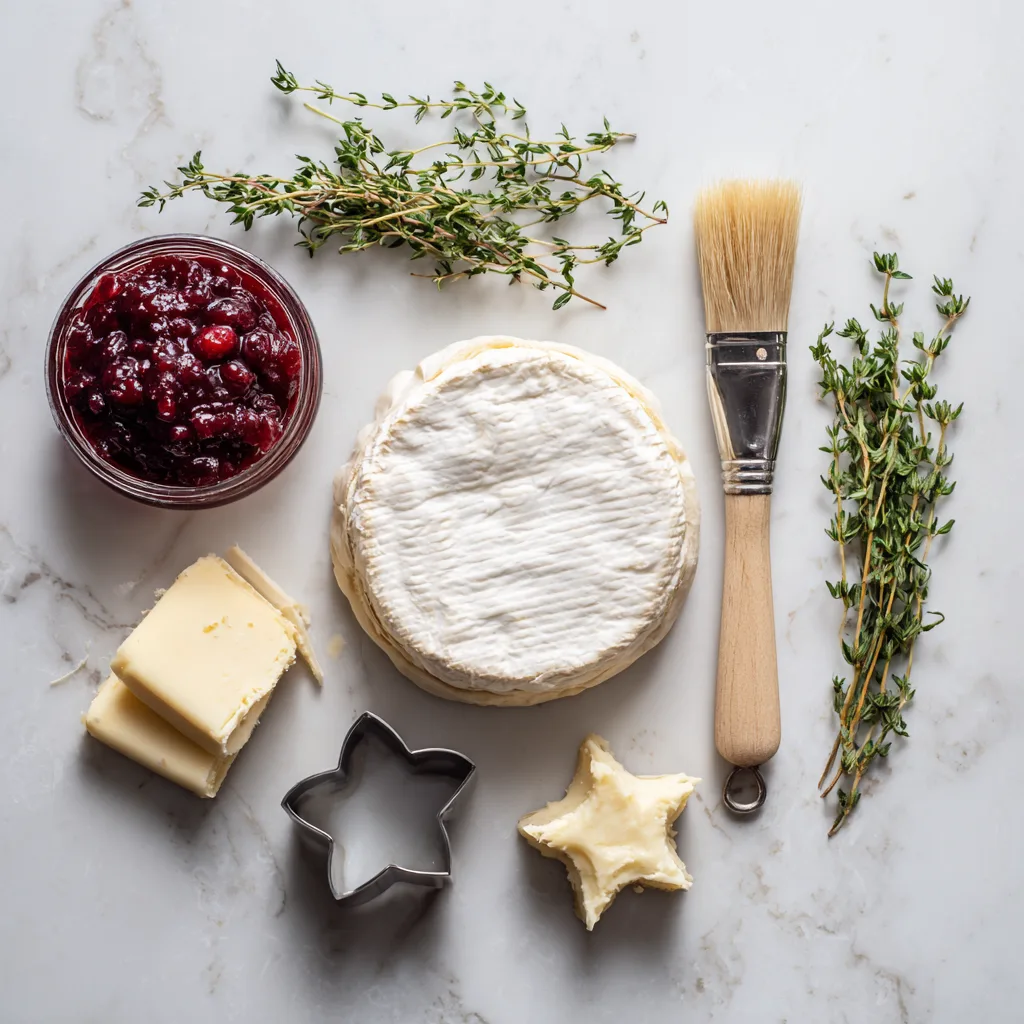 Mini Brie Stars with Cranberry Jam – Festive Puff Pastry Bites on a cozy holiday plate