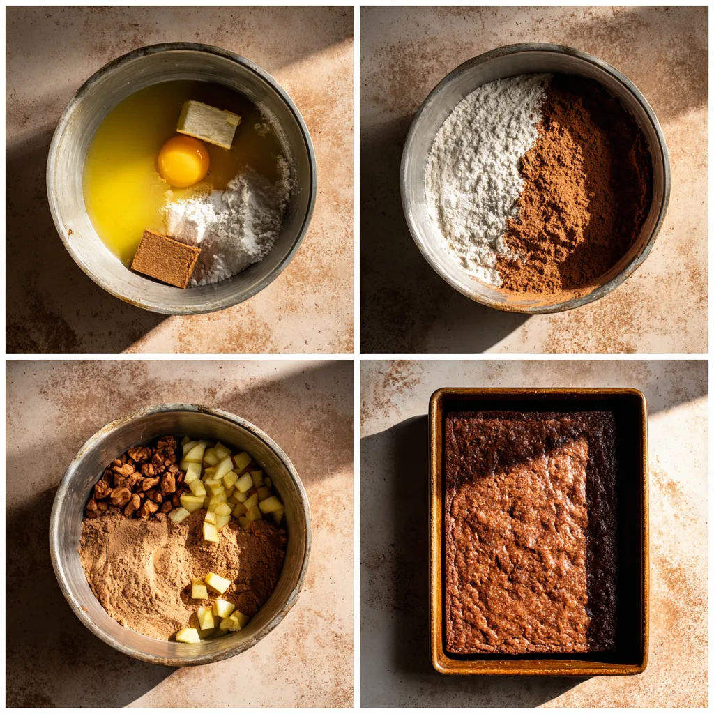 Step-by-step process making Apple Brownie Bites with apples and chocolate batter