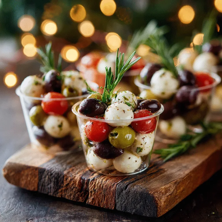 Marinated Mozzarella & Olive Holiday Cups