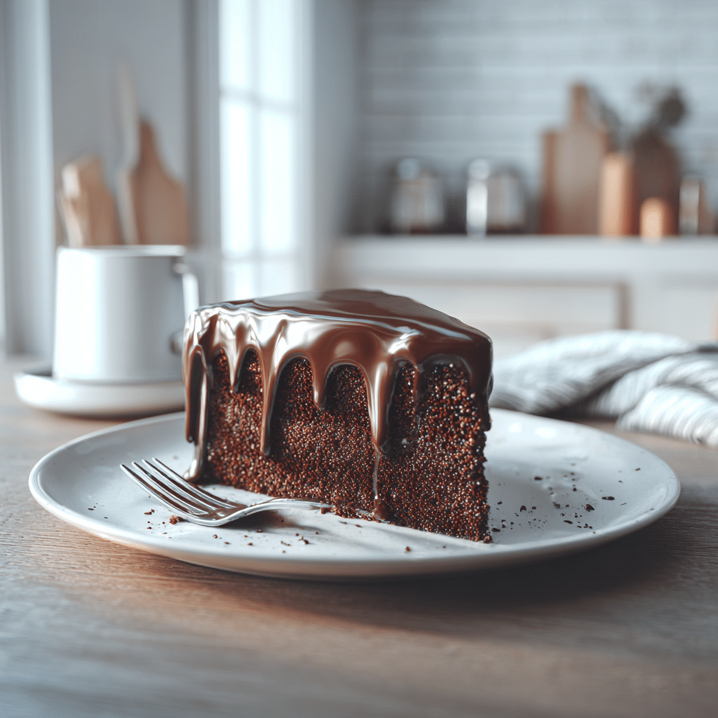 Decadent Chocolate Cake Dream: Irresistibly Rich and Moist 5 Slice of decadent chocolate cake on plate with fork