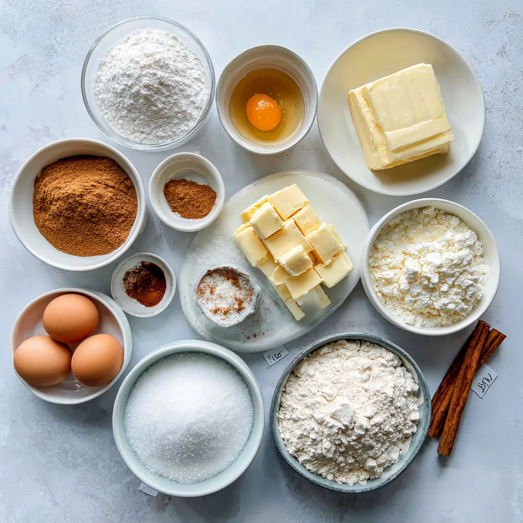 Cheesecake Stuffed Snickerdoodles ingredients arranged on white countertop