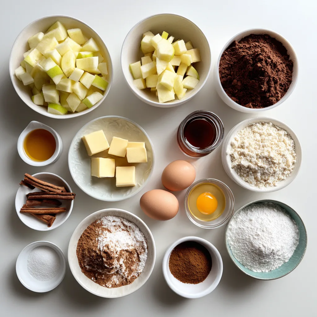 Ingredients for Apple Brownie Bites arranged neatly on a counter