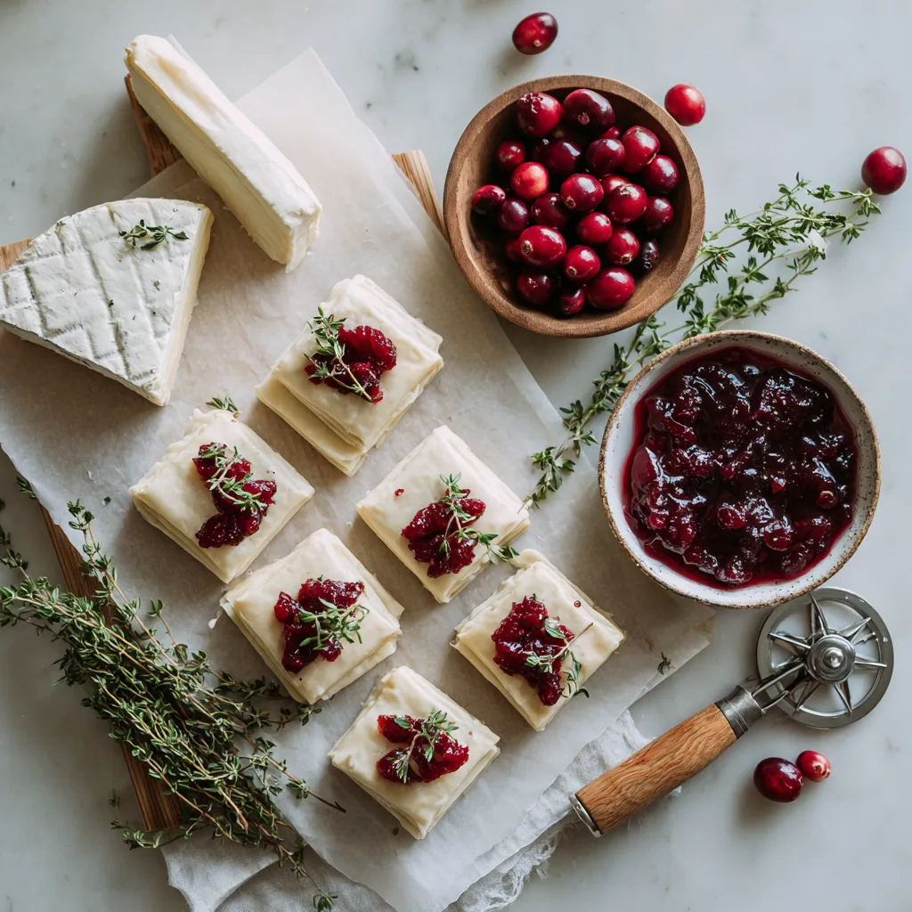 Cranberry Brie Tartlets with Thyme – Irresistible Christmas Appetizers to Wow Your Guests! 2 Ingredients for Cranberry Brie Tartlets with Thyme including puff pastry and cranberries