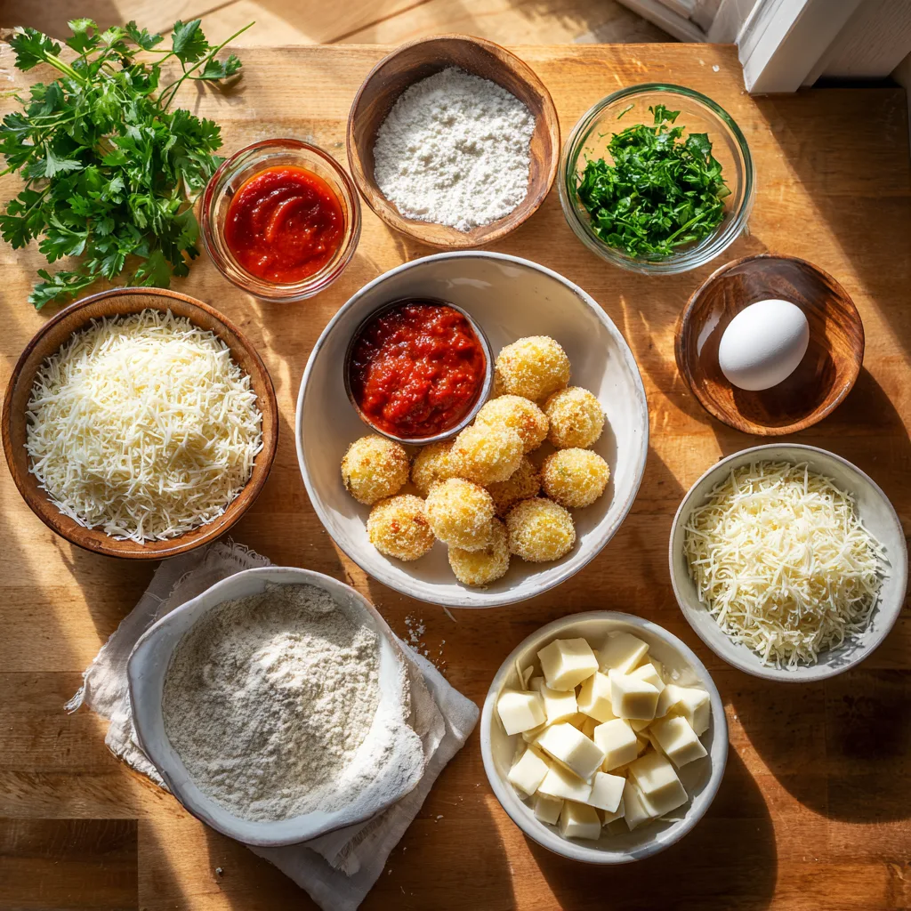 Mini Arancini Balls with Marinara Dip on a platter – crispy golden Italian appetizers