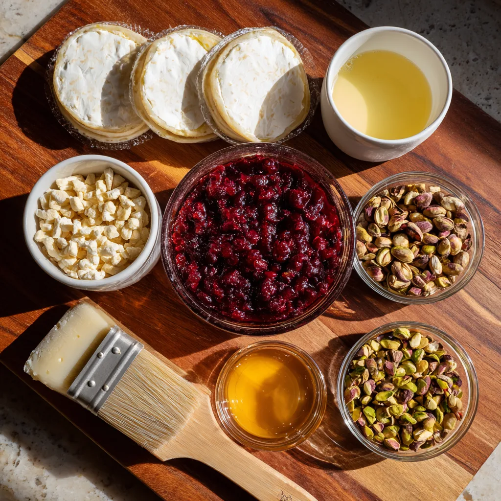Ingredients for Cranberry Pistachio Baked Brie Rounds