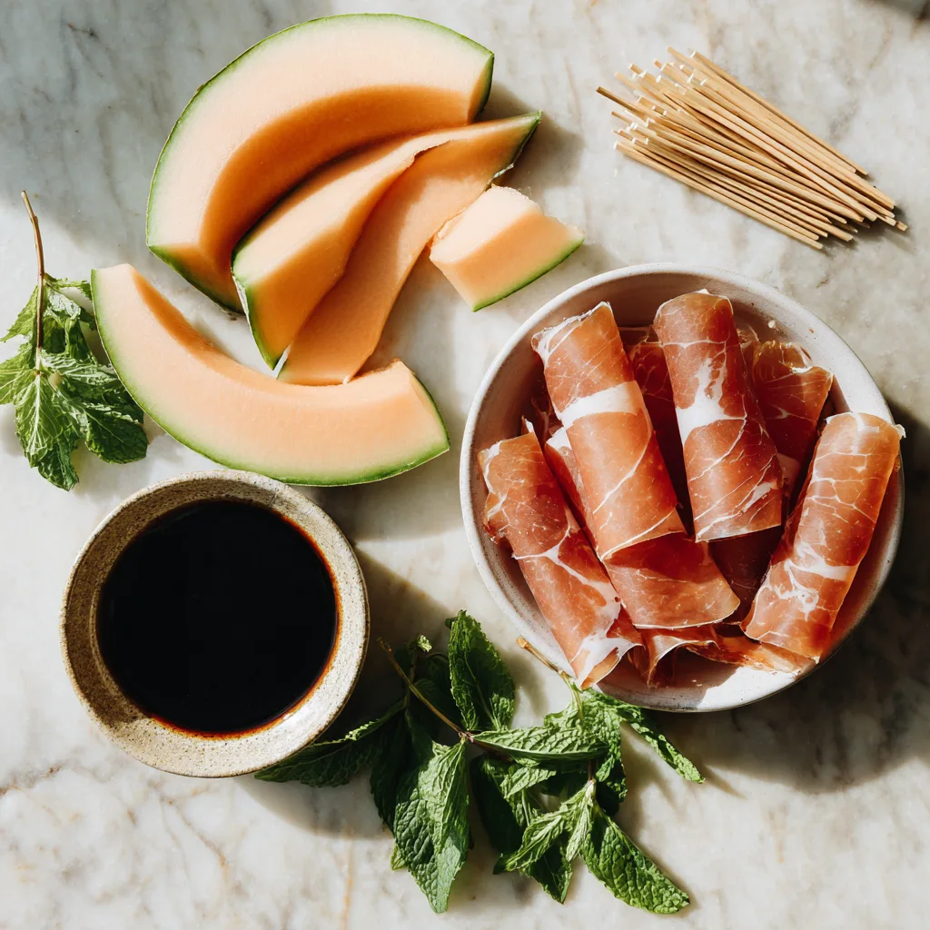 Ingredients for Prosciutto-Wrapped Melon Holiday Bites