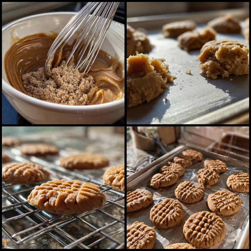 Peanut Butter Brown Sugar Cookies step-by-step process in four panels