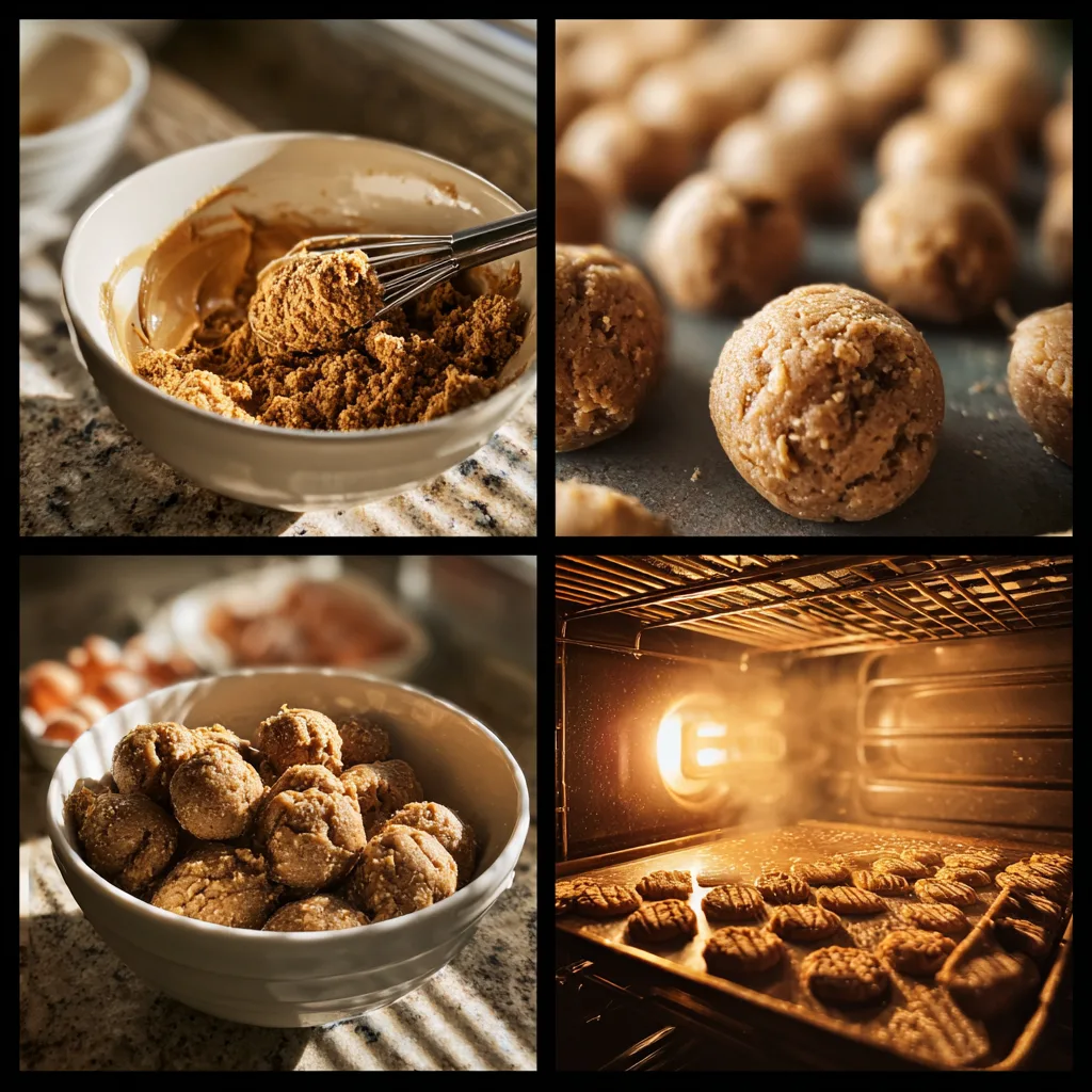 Step-by-step process for chewy bakery-style peanut butter cookies