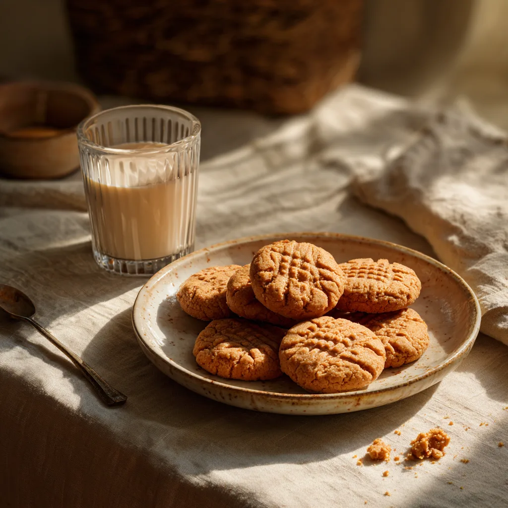 Peanut Butter Brown Sugar Cookies served with a glass of milk