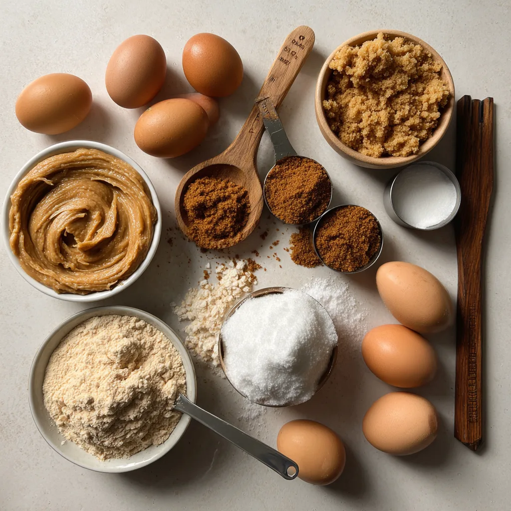 Peanut Butter Brown Sugar Cookies ingredients on a kitchen counter
