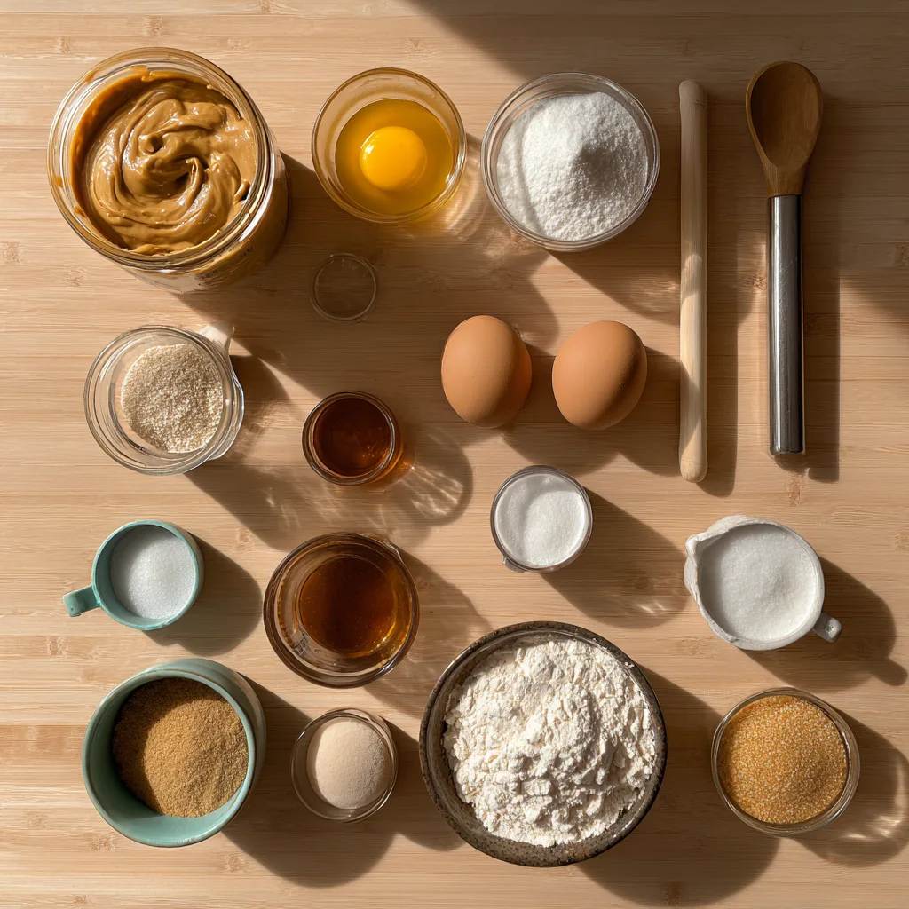 Ingredients for chewy bakery-style peanut butter cookies