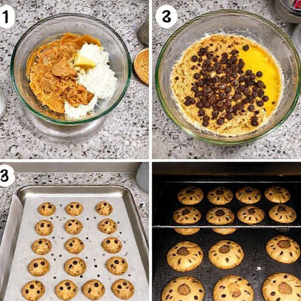 Step-by-step process for making Peanut Butter Chocolate Chip Cookies.