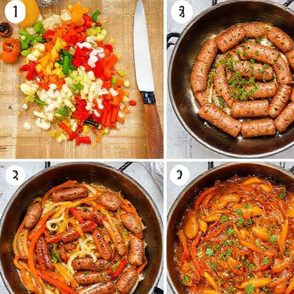 Step-by-step cooking process for One-Pan Sausage & Peppers Dinner