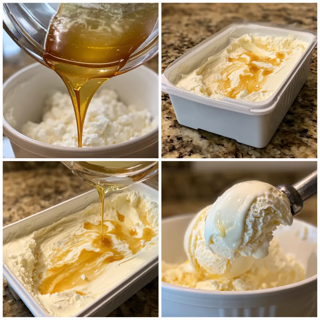 Cottage Cheese Ice Cream with Honey Swirl – Surprisingly Creamy & Guilt-Free Cottage Cheese Recipes 3 Step-by-step Cottage Cheese Ice Cream with Honey Swirl recipe process