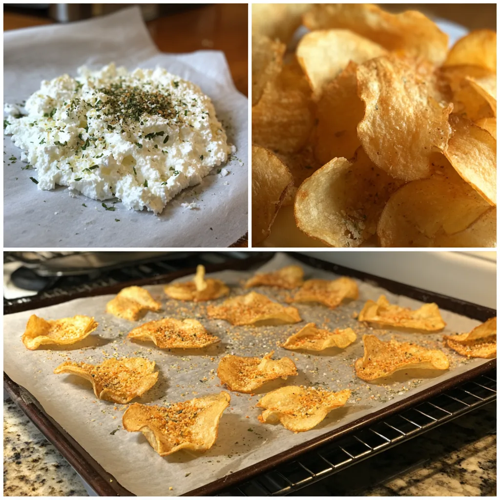 Step-by-step process of making crunchy cottage cheese chips at home.