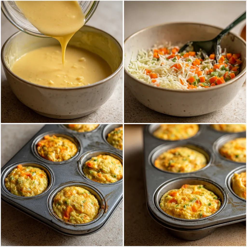 Step-by-step making Cottage Cheese & Egg Breakfast Muffins in a cozy kitchen.