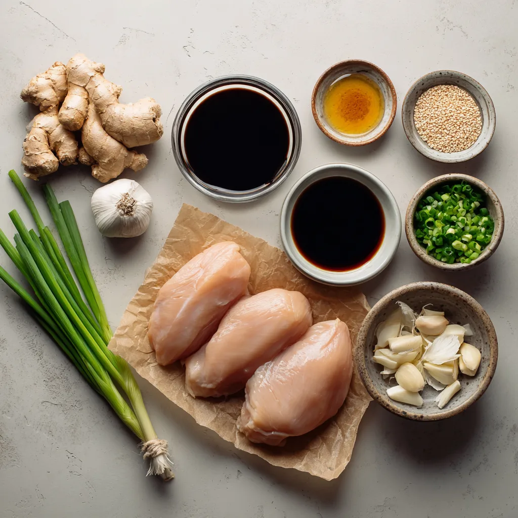 Ingredients for Slow Cooker Teriyaki Chicken neatly arranged for a Crockpot recipe.
