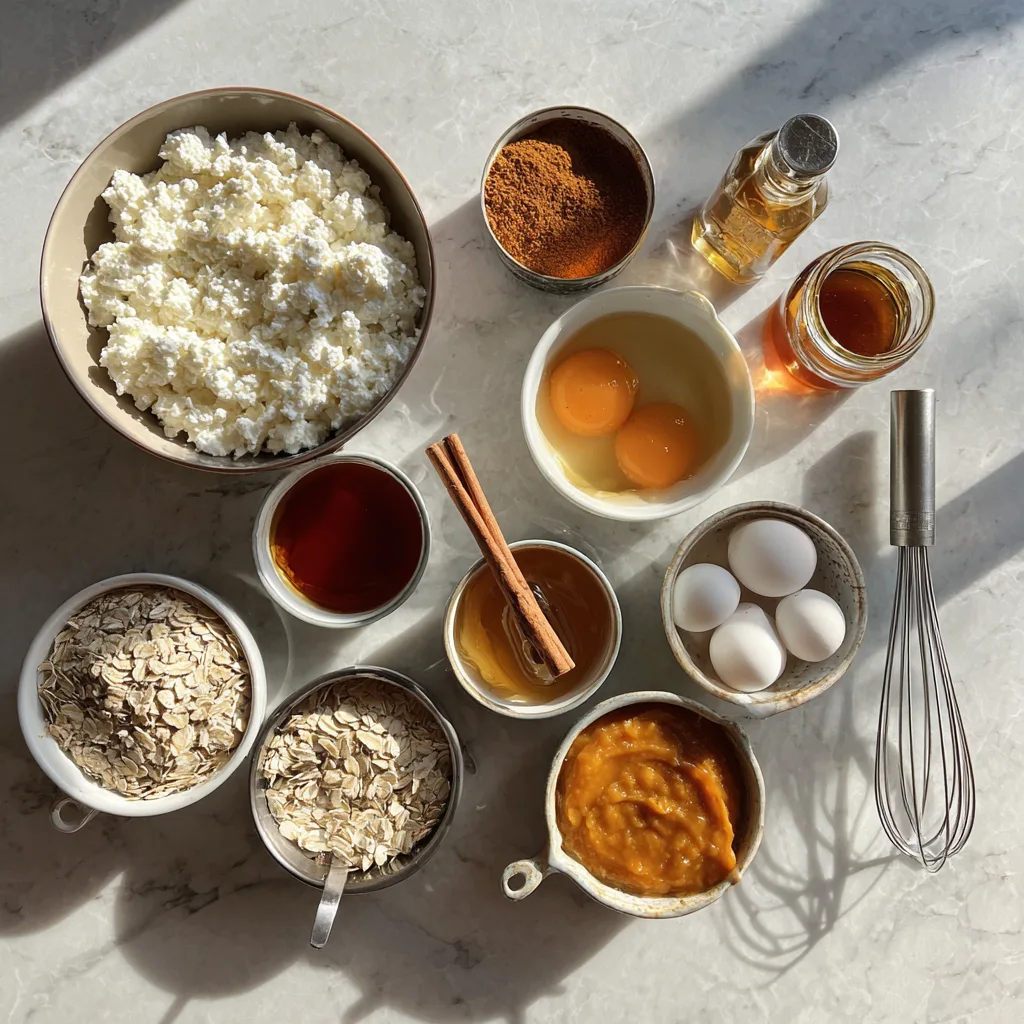 Cottage Cheese Pumpkin Bake: A Cozy and Delicious Cottage Cheese Recipe 2 Ingredients for Cottage Cheese Pumpkin Bake laid out neatly on a kitchen counter.