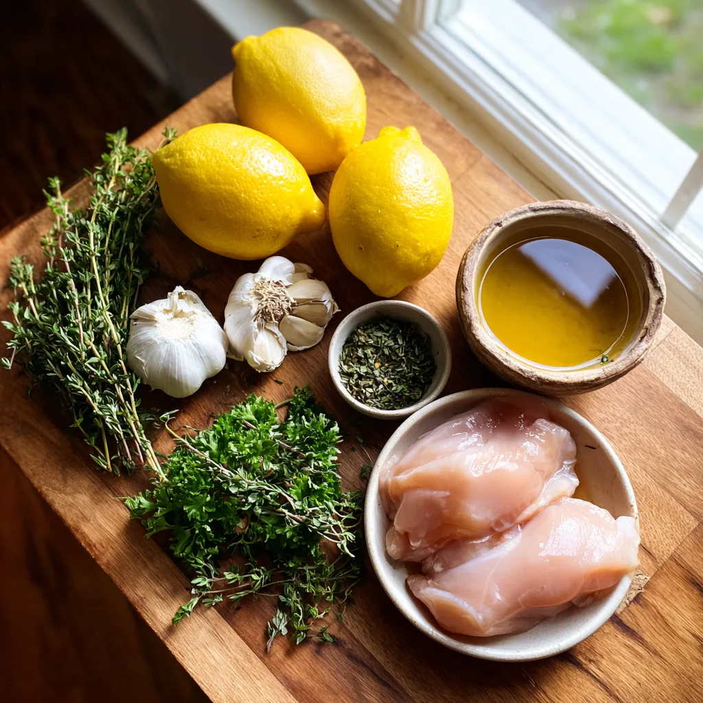 Healthy Lemon Chicken Crockpot with lemon slices, herbs, and tender shredded chicken in a white slow cooker