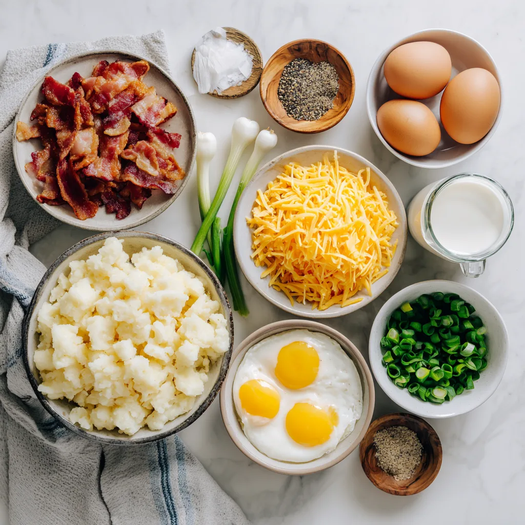 Bacon & Hashbrown Brunch Bake ingredients laid out