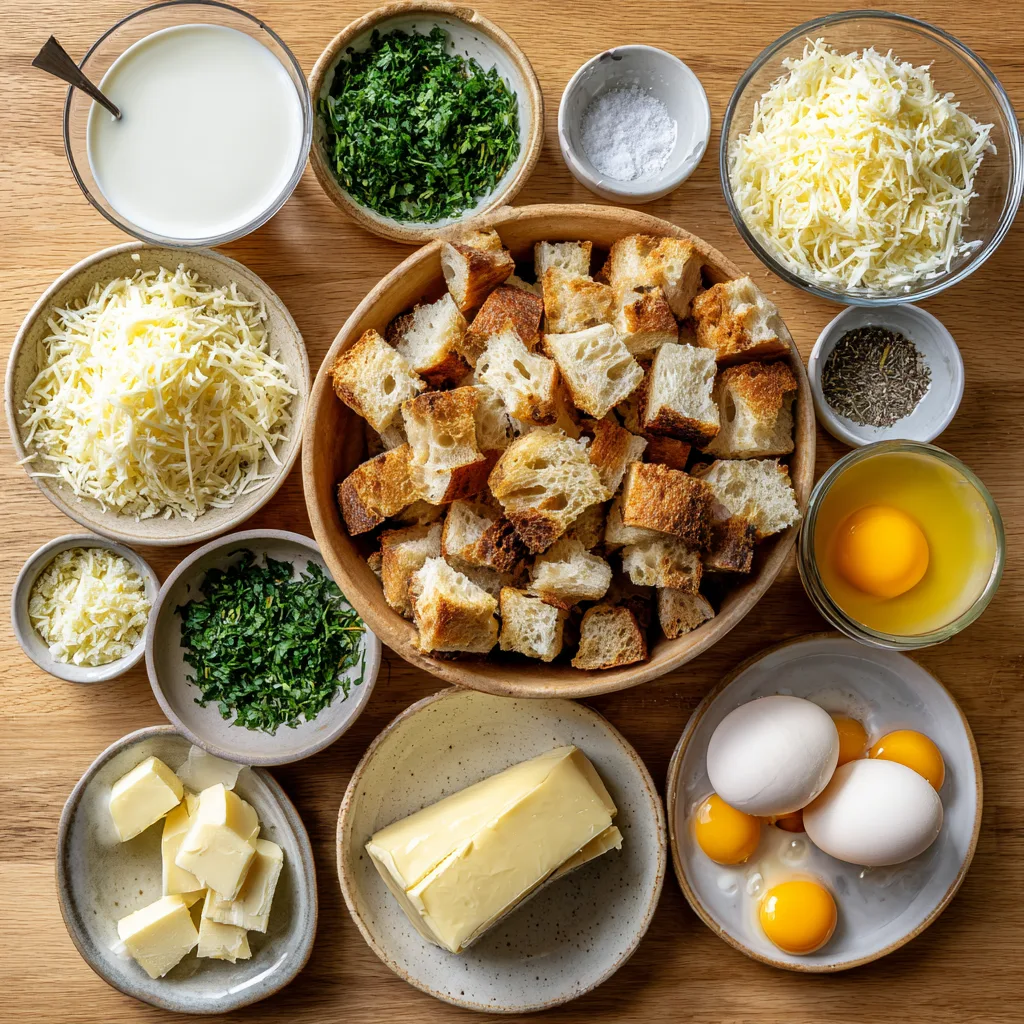 Savory Bread Pudding ingredients layout