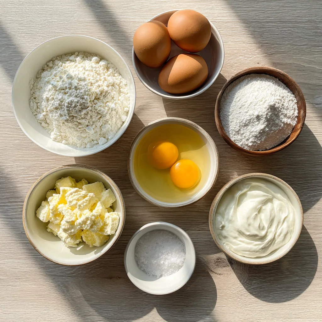 Ingredients for cottage cheese protein bagels arranged on a wooden table.