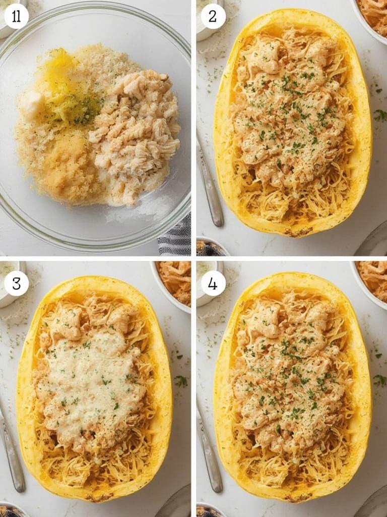500-Calorie Chicken Alfredo Spaghetti Squash Boats : Guilt-Free Indulgence! 3 500 Calorie Chicken Alfredo Spaghetti Squash Boats 2